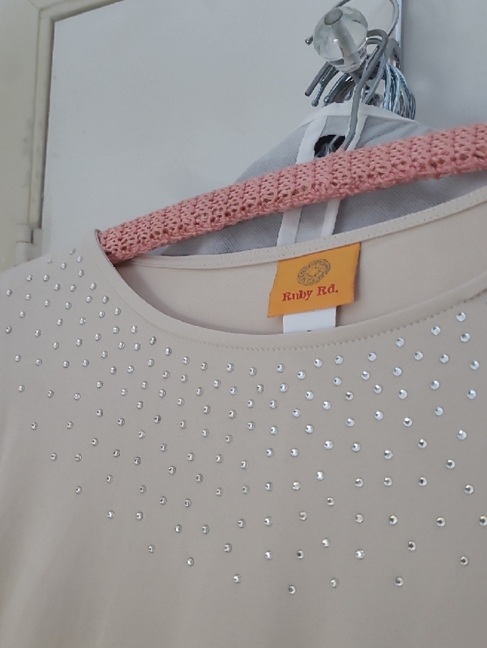 Ruby Rd. Cream Long-Sleeve Rhinestone Crewneck Top - Picture 3 of 9